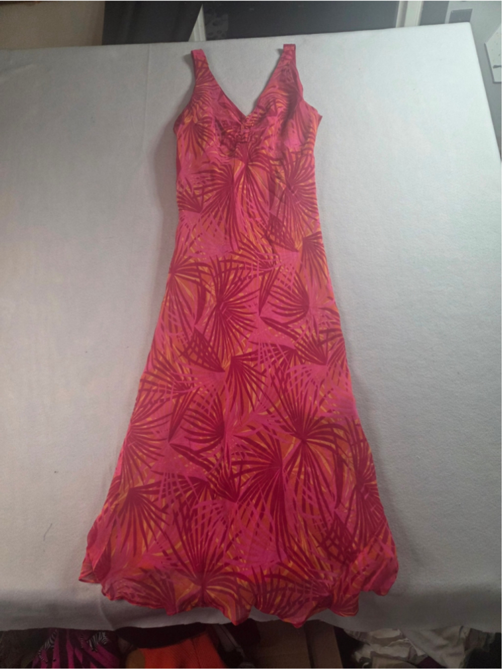 Women's i.e. Silk Midi Dress Size 10 Pink Orange Tropical Print